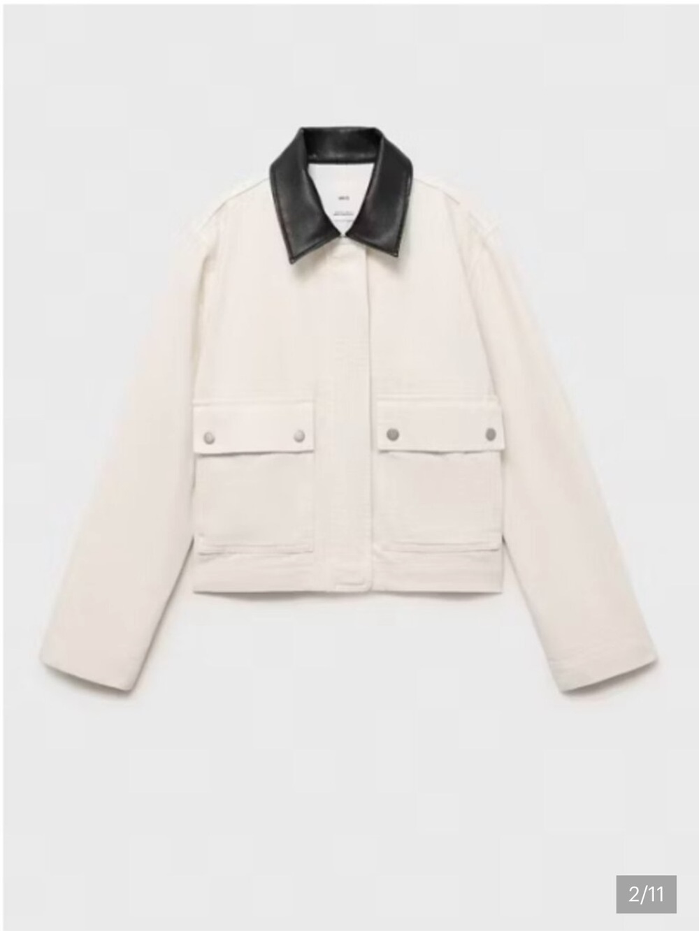NWOT Mango Cream Barn Jacket with Black Leather Collar large